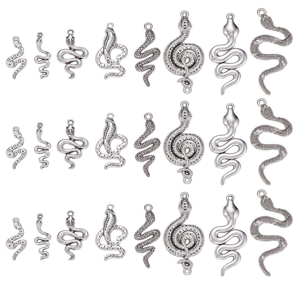6764 80pcs Mixed Styles Tibetan Snake Charms Antique Silver Animal
